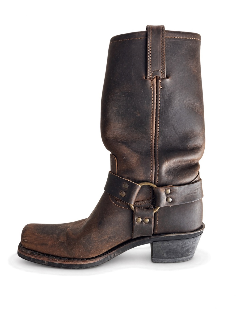 Vintage Frye Dark Brown Leather Harness Heeled Boot